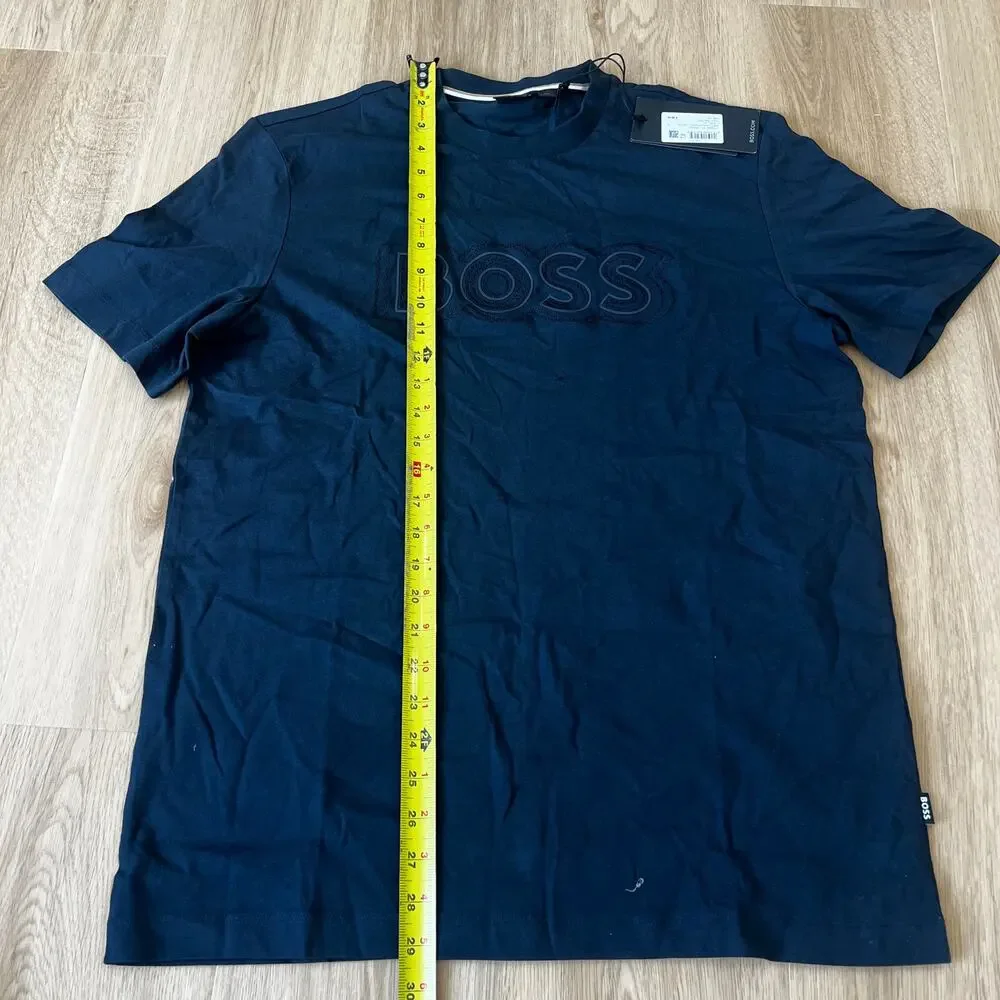 HUGO BOSS Men's Logo-Artwork T-Shirt In Cotton Jersey Size L In Dark Blue